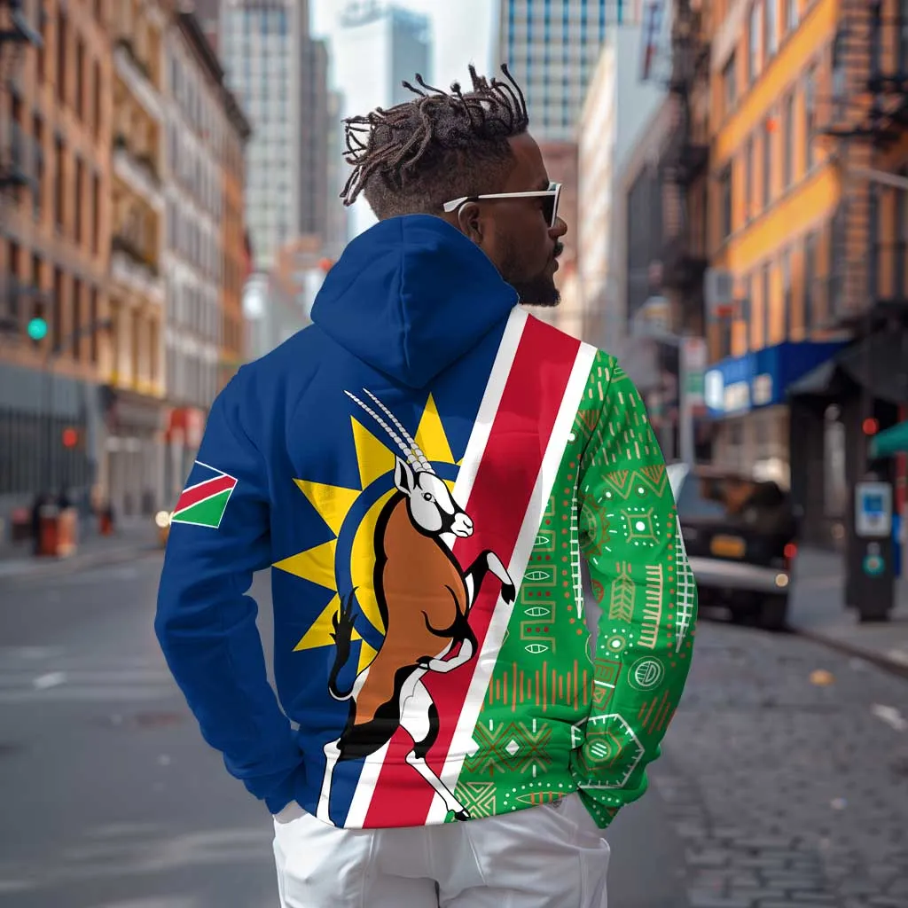 Namibia Gemsbok Zip Hoodie Flag Design with African Patterns TS04