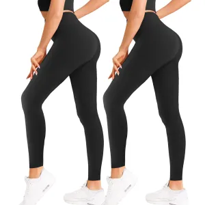 Natural Feelings Buttercloud High Waisted Leggings for Women Ultra Soft Stretch Opaque Slim Yoga Leggings,2-Pack,Black,L-XL
