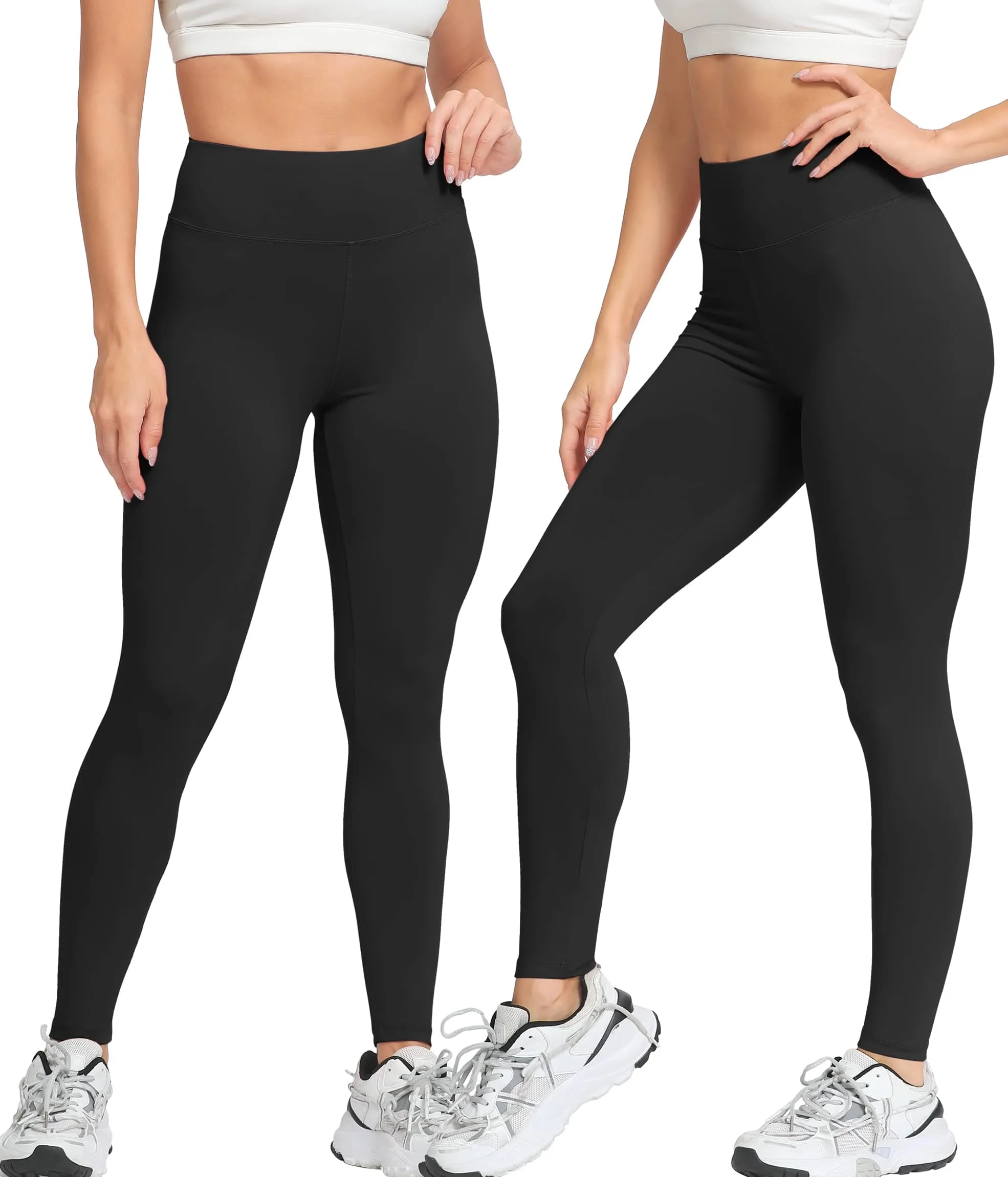 Natural Feelings Buttercloud High Waisted Leggings for Women Ultra Soft Stretch Opaque Slim Yoga Leggings,2-Pack,Black,L-XL