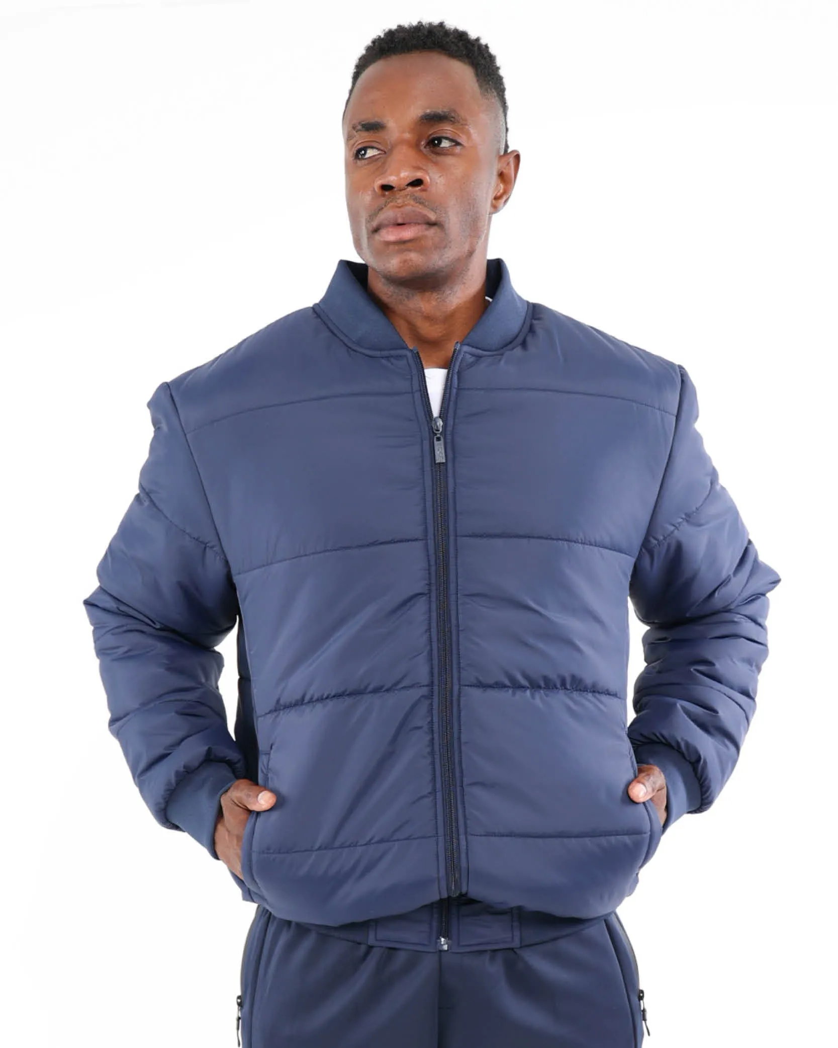 Navy Padded Bomber Jacket