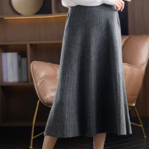 New High-Waist 100% Pure Wool Pleated Long Skirt Women