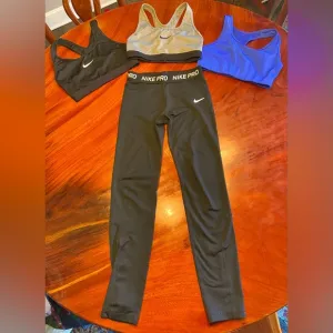 Nike Sports Bra Lot Womens XS Black Gray Blue Dri Fit &amp; Nike Pro Leggings-girlsL