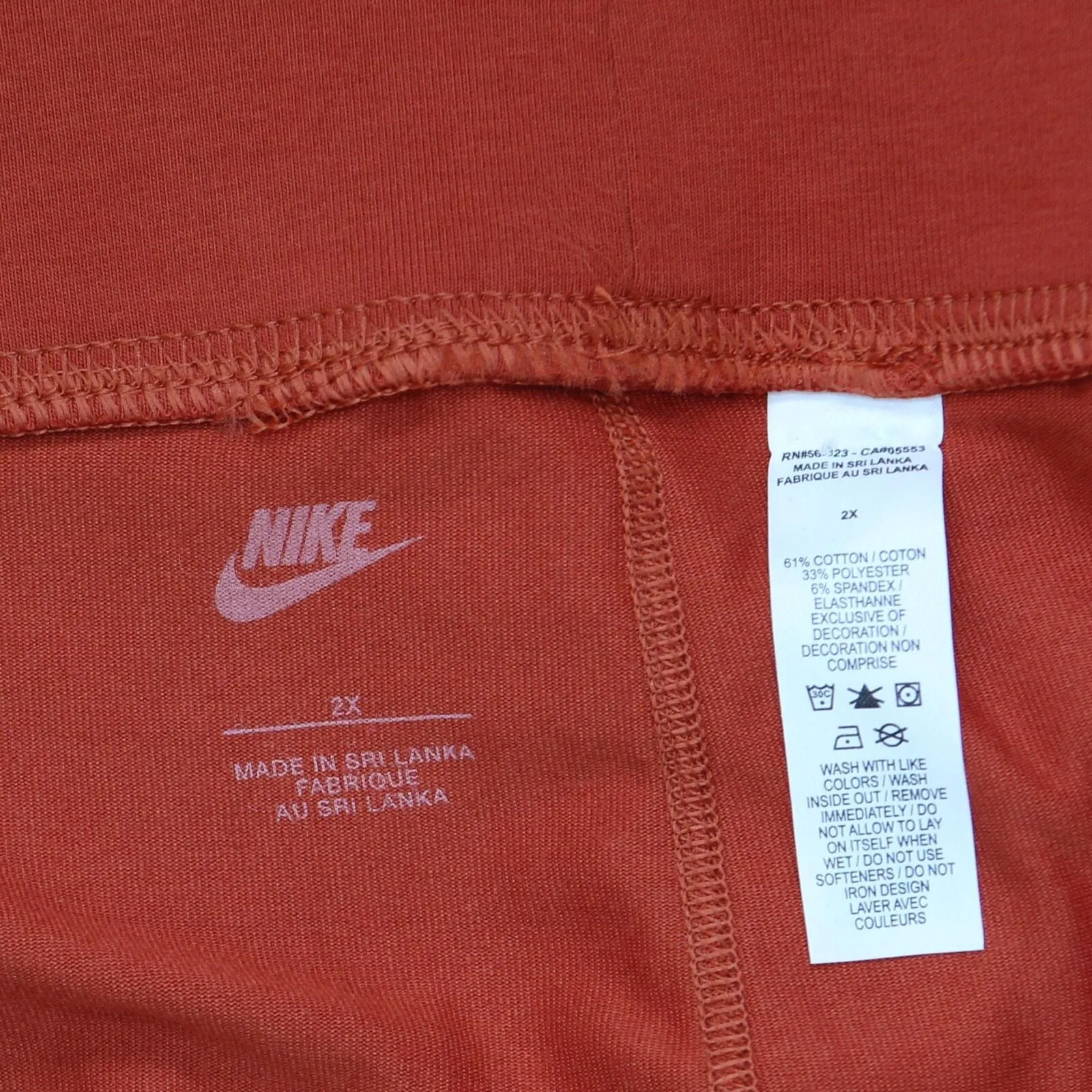 Nike Womens Tight Fit High Rise Full Length Leggings Burnt Orange 2X