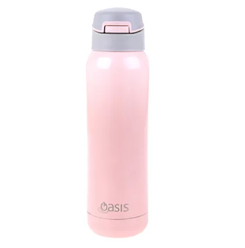 Oasis S/S Insulated Drink Bottle W/Flip Straw Lid 500ml Soft Pink