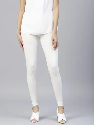 Off White Solid Cotton Lycra Leggings