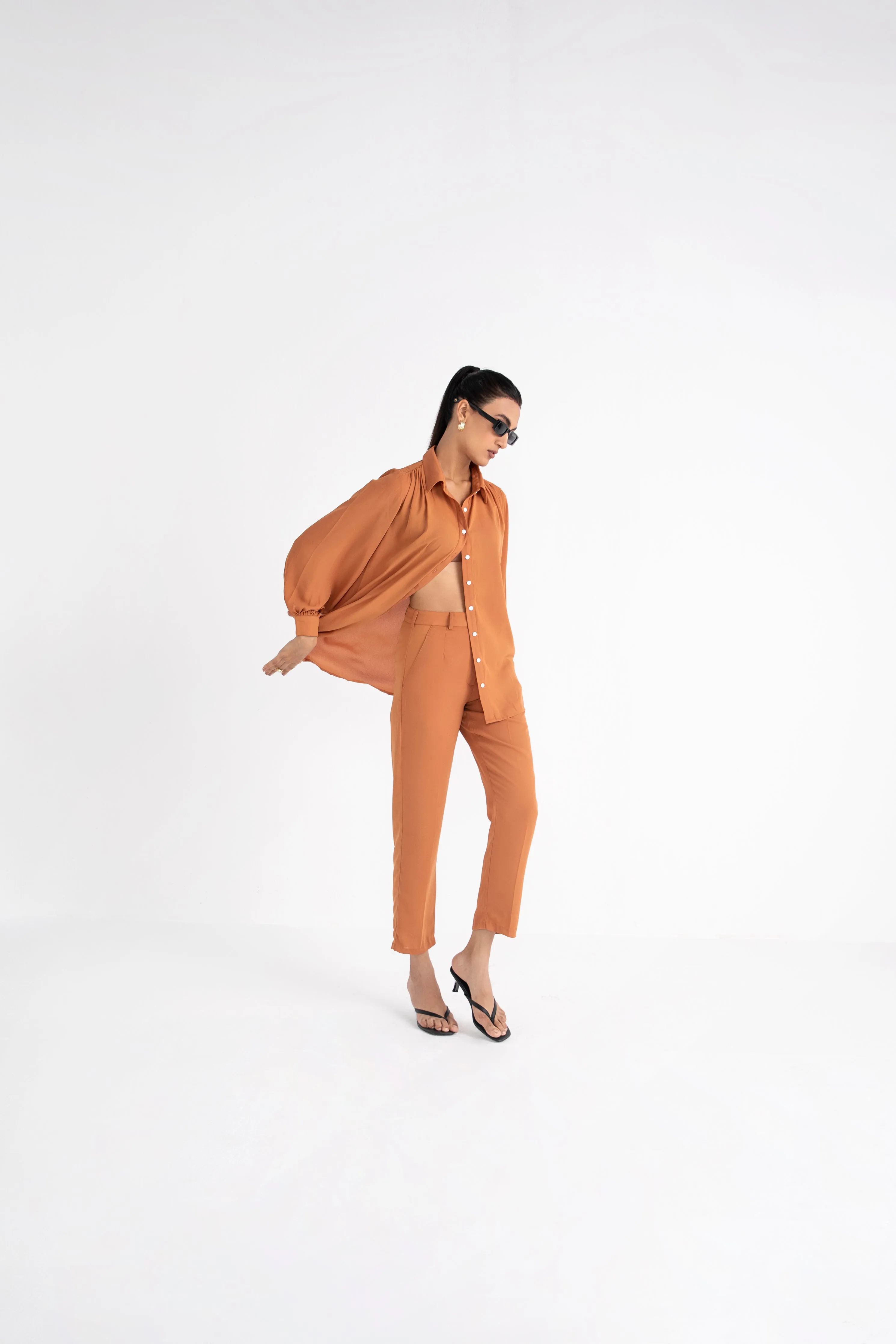 Orange Monotone Fluid Coord Set for workwear