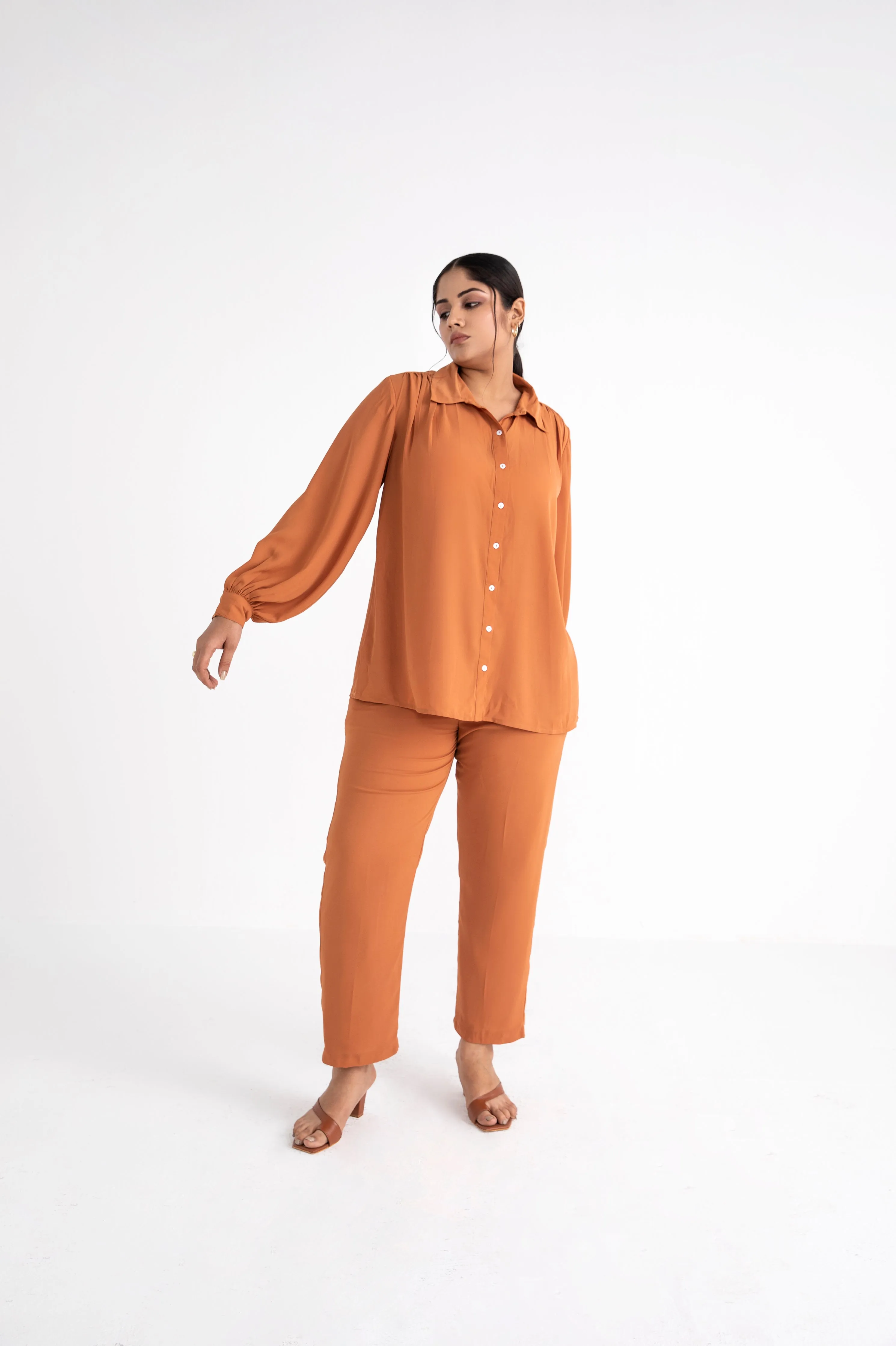 Orange Monotone Fluid Coord Set for workwear