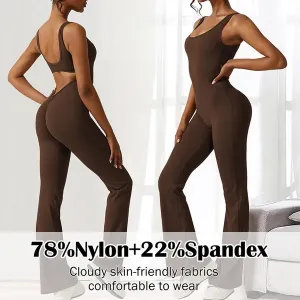 Owronline - Sexy Backless Flare Jumpsuits Bodycon Scrunch Butt Yoga Rompers