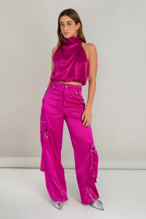 Pantalón cargo satinado fit wide leg