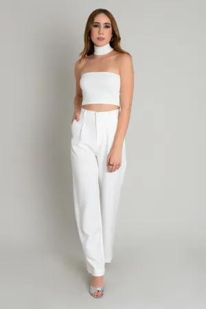 Pantalón cintura alta con pinzas wide leg fit