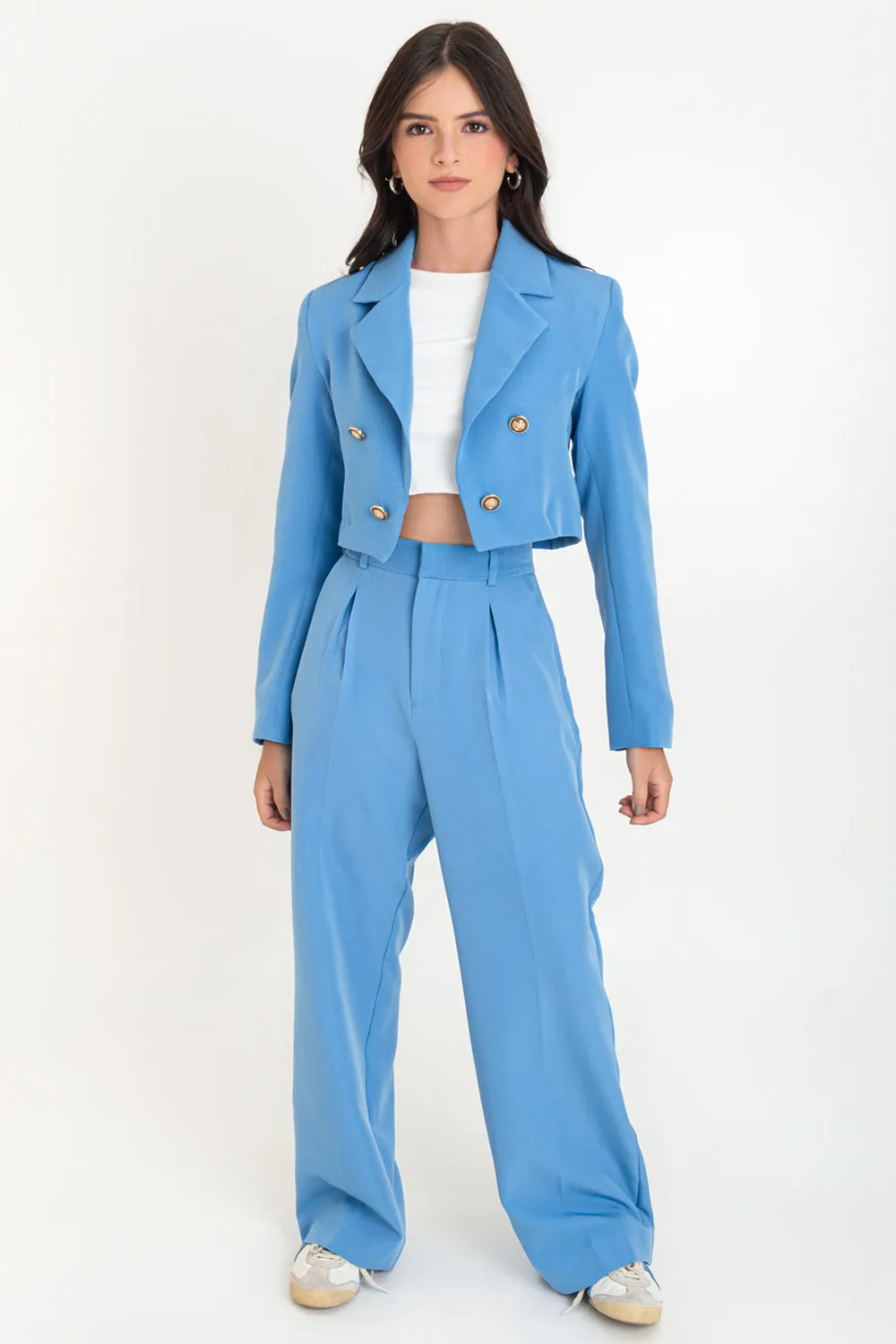 Pantalón de cintura alta fit wide leg con pinzas