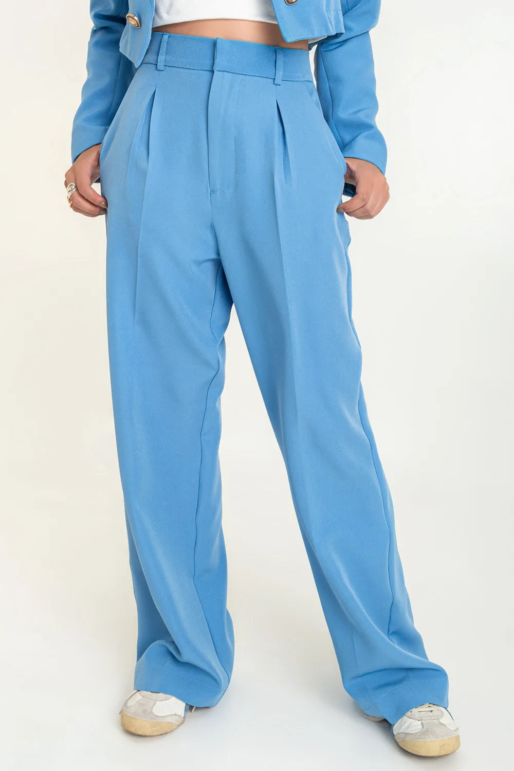 Pantalón de cintura alta fit wide leg con pinzas