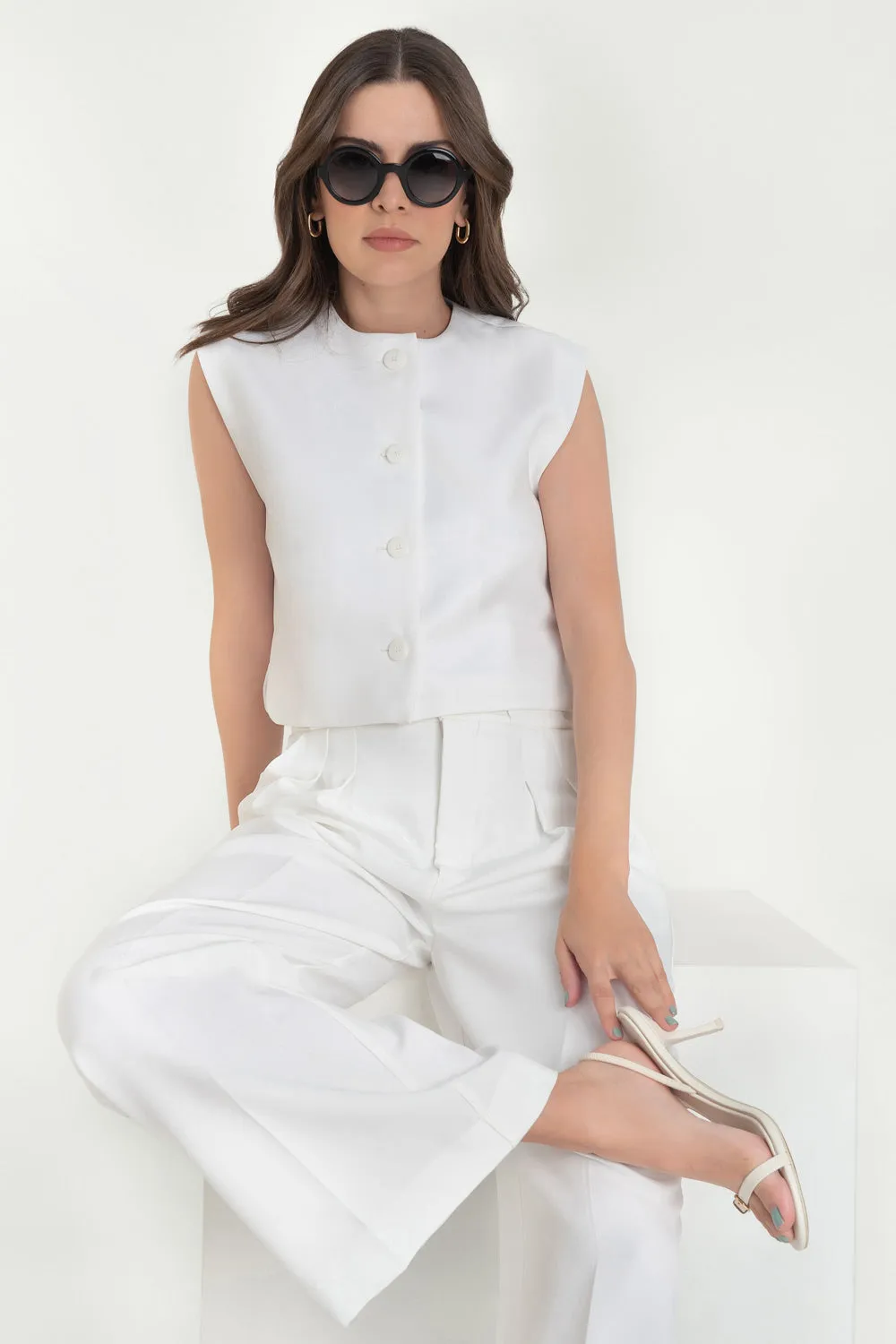 Pantalón de fit wide leg tiro bajo con raya