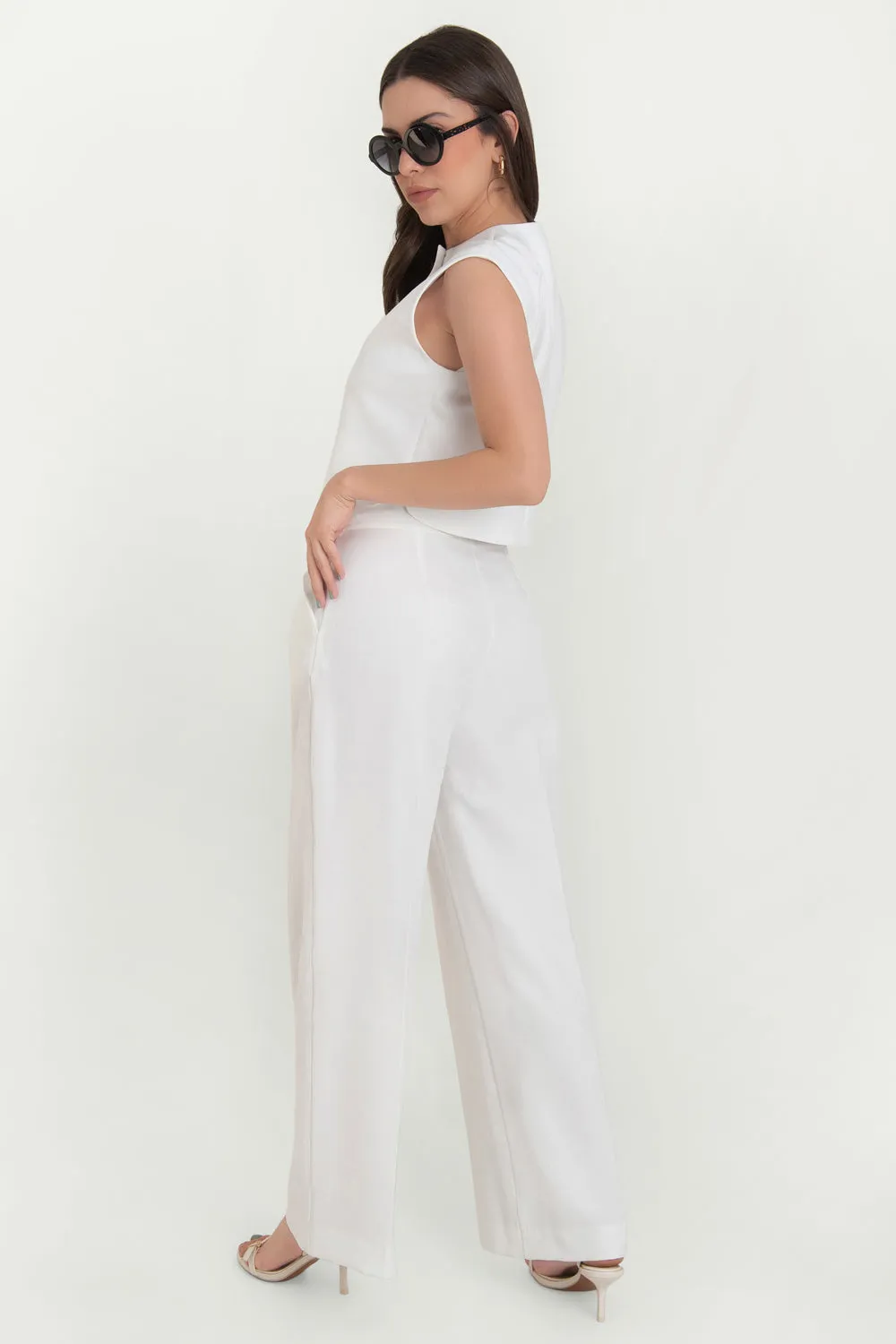 Pantalón de fit wide leg tiro bajo con raya