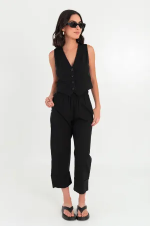 Pantalón de lino fit culotte tiro alto