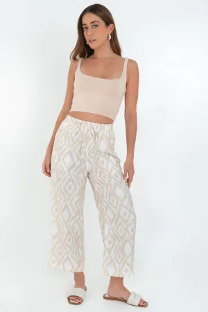 Pantalón estampado de fit fluido cintura elástica