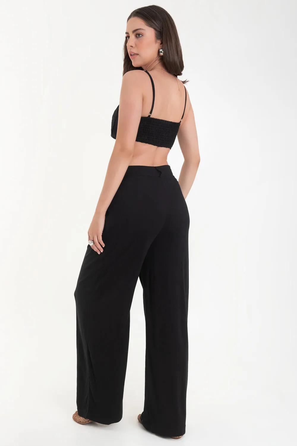 Pantalón fit wide leg con pinzas de cintura alta