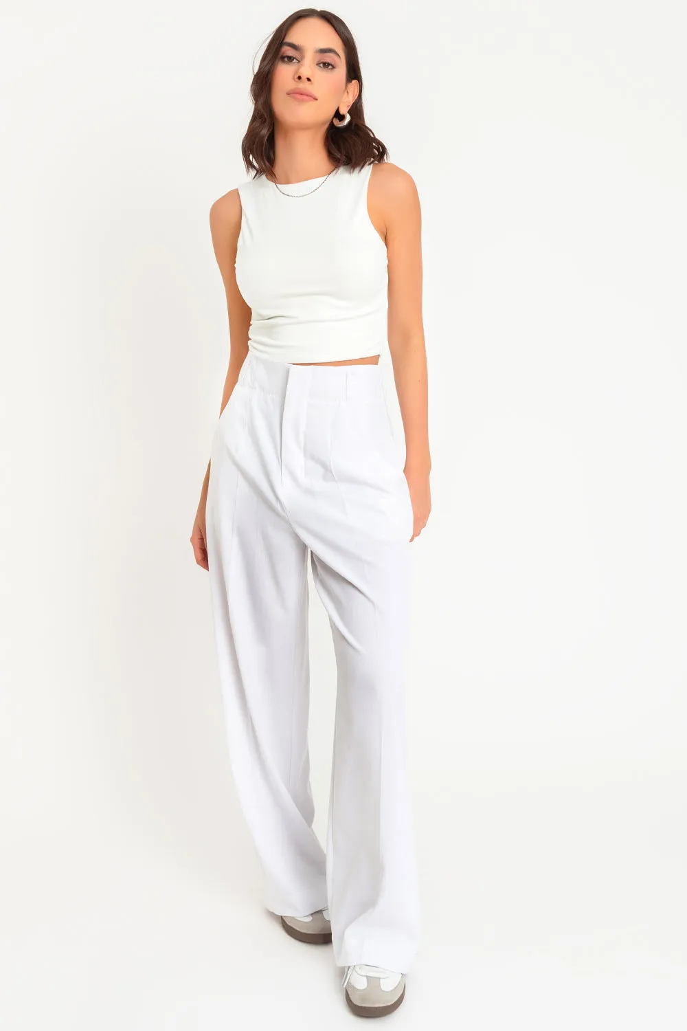 Pantalón fit wide leg tiro alto con pinzas
