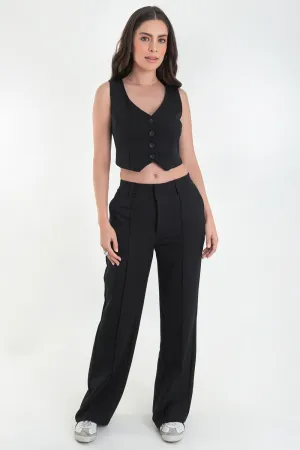 Pantalón recto de cintura alta con raya frontal