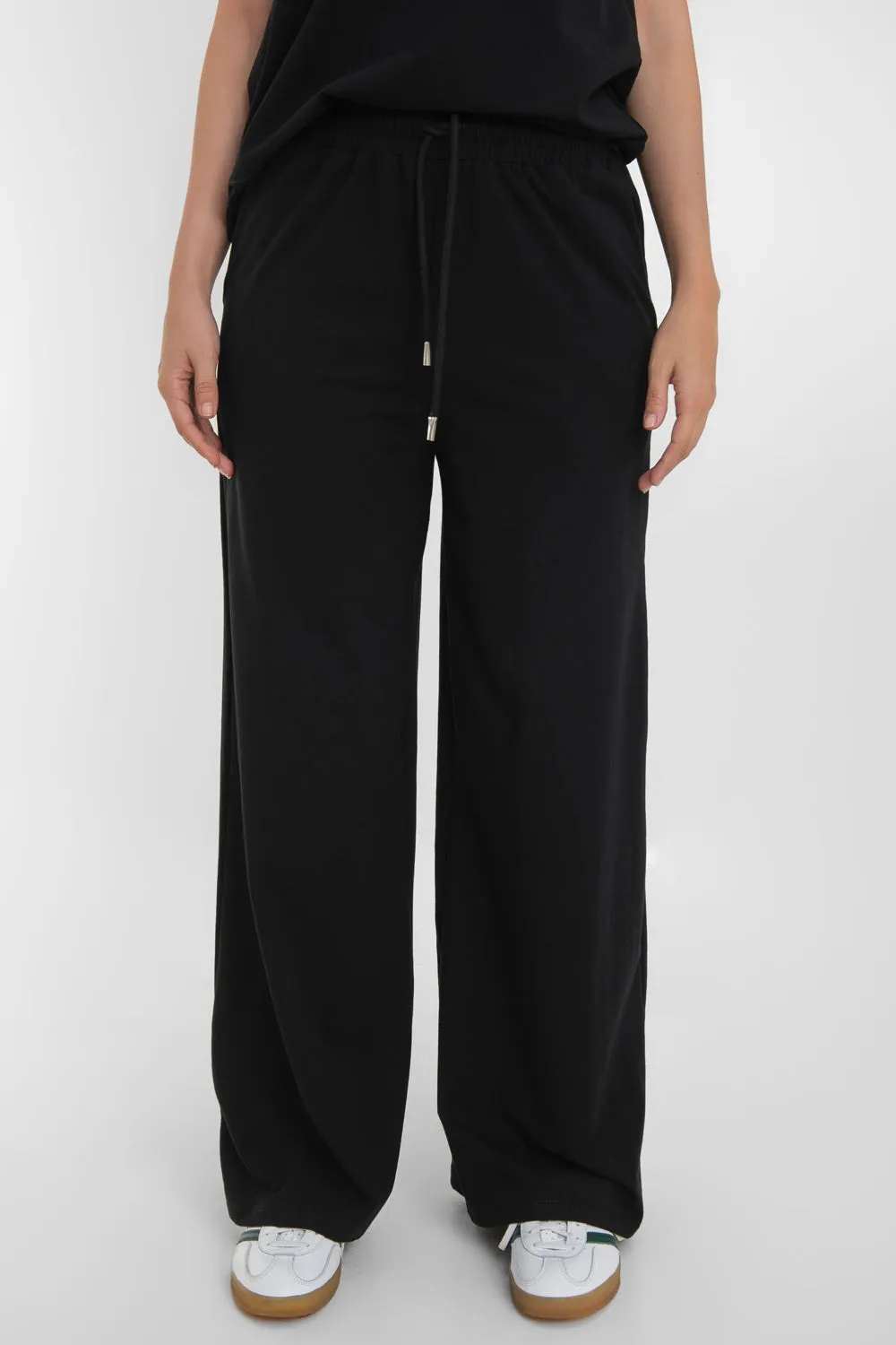 Pantalón wide leg cintura alta con jareta ajustable