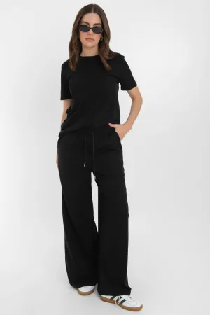 Pantalón wide leg cintura alta con jareta ajustable