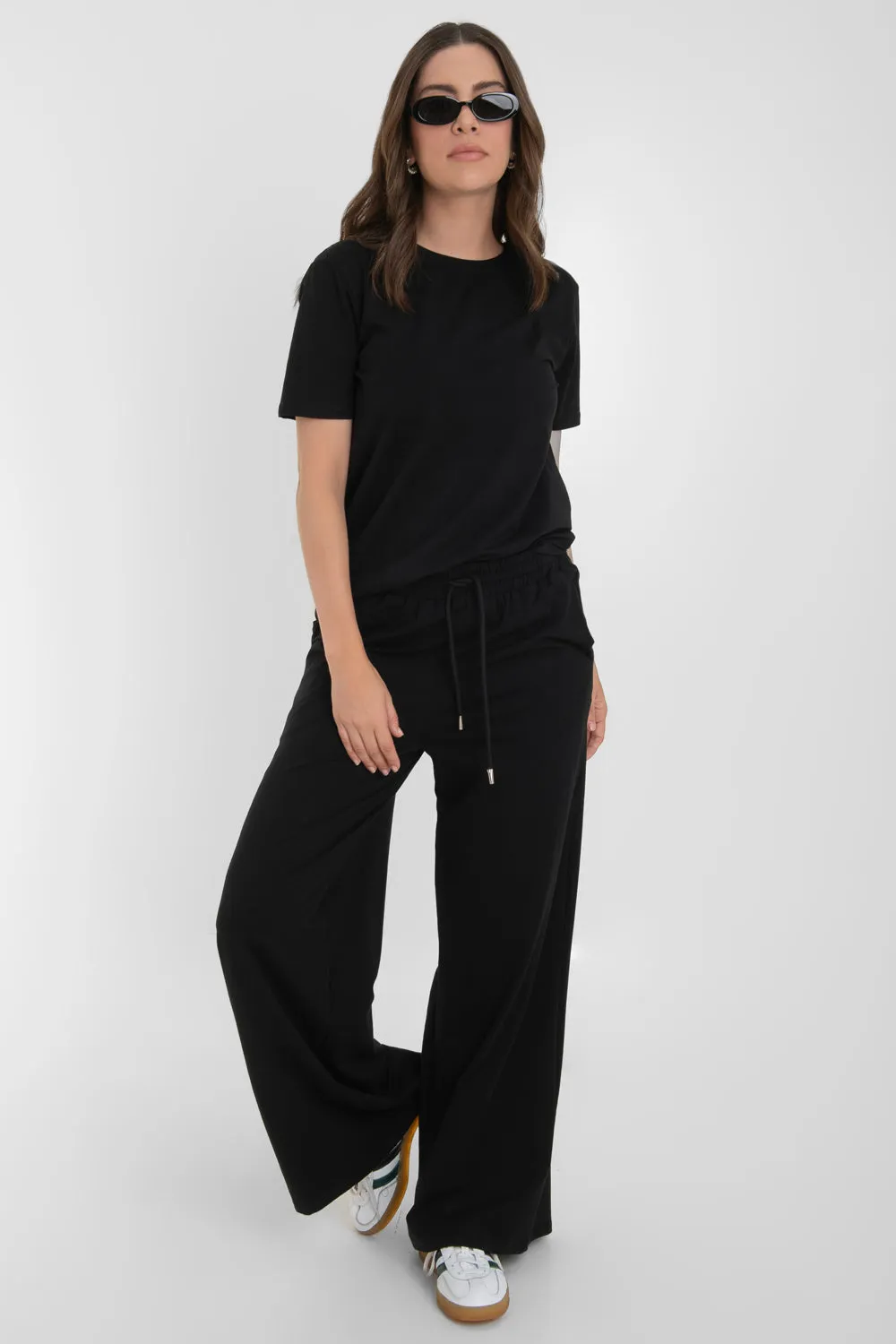 Pantalón wide leg cintura alta con jareta ajustable