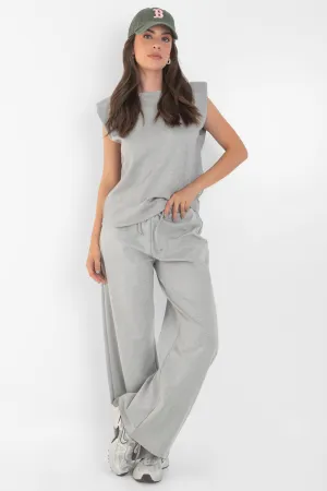 Pantalón wide leg cintura alta con jareta
