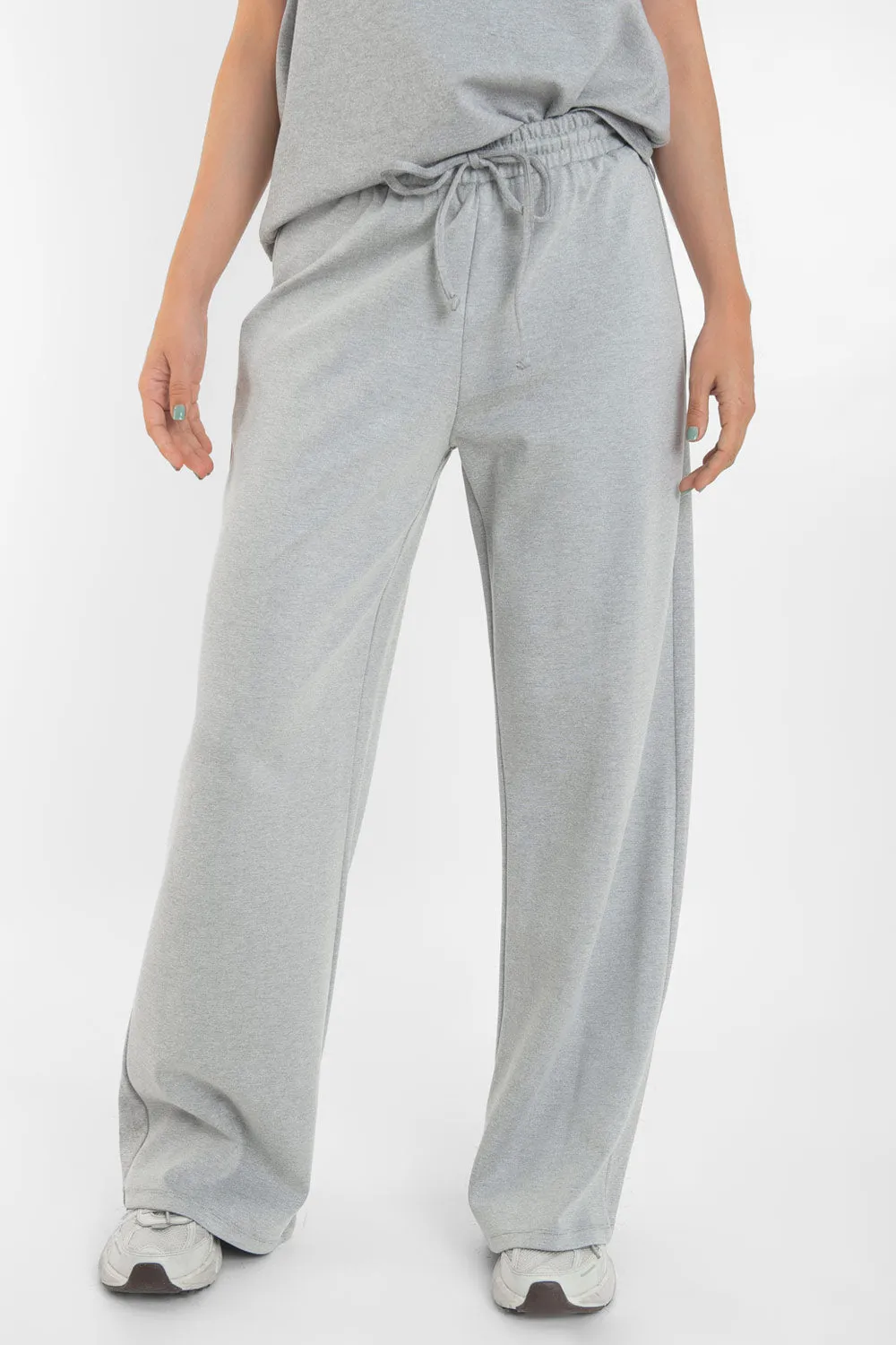 Pantalón wide leg cintura alta con jareta