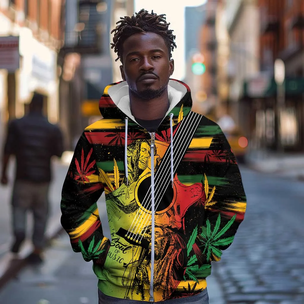 Personalised Afro Reggae Zip Hoodie Soul of Music Sketch Style LT7