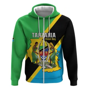 Personalised Afro Tanzania Zip Hoodie Happy Union Day LT15
