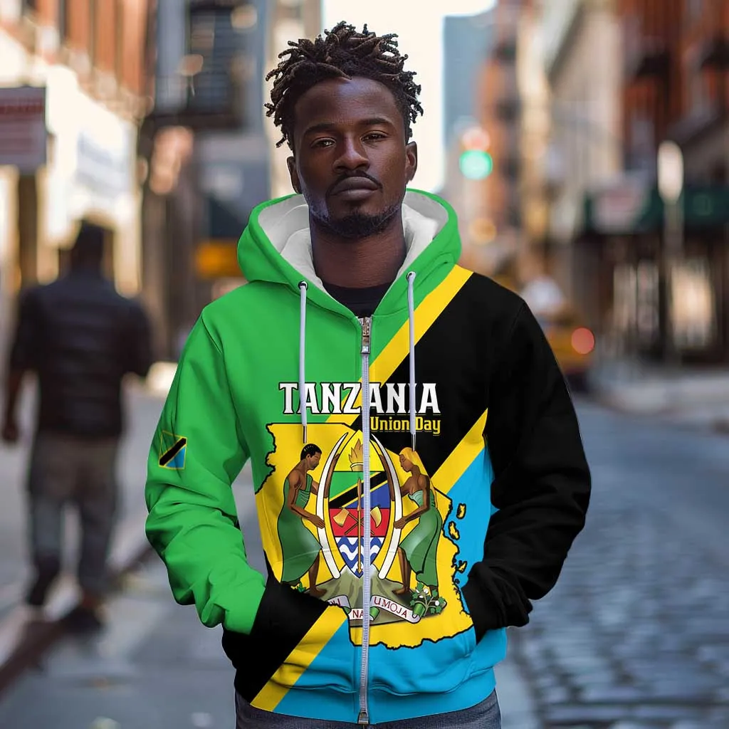Personalised Afro Tanzania Zip Hoodie Happy Union Day LT15