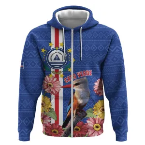 Personalised Cabo Verde Zip Hoodie Grey-Headed Kingfisher Mix Gerbera Daisy LT15