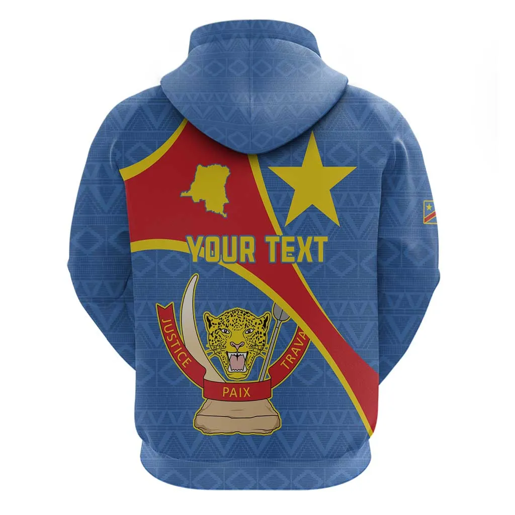 Personalised DR Congo Zip Hoodie Coat Of Arms With Map LT15