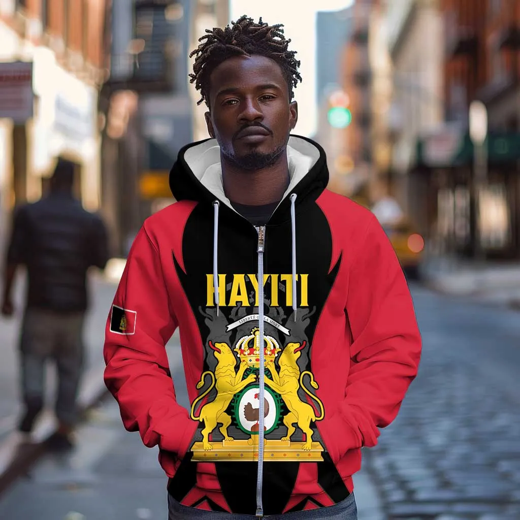 Personalised First Empire Of Haiti Zip Hoodie Coat Of Arms Sporty Style LT15