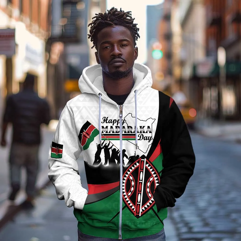 Personalised Kenya Zip Hoodie Madaraka Day - Maasai Shield LT15