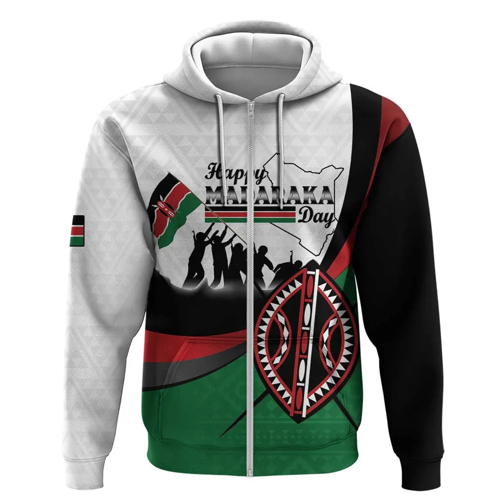 Personalised Kenya Zip Hoodie Madaraka Day - Maasai Shield LT15