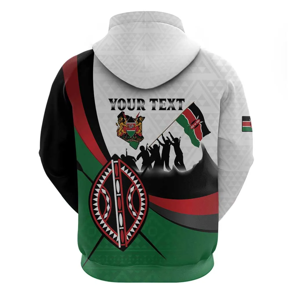 Personalised Kenya Zip Hoodie Madaraka Day - Maasai Shield LT15