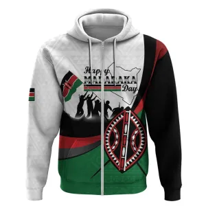 Personalised Kenya Zip Hoodie Madaraka Day - Maasai Shield LT15