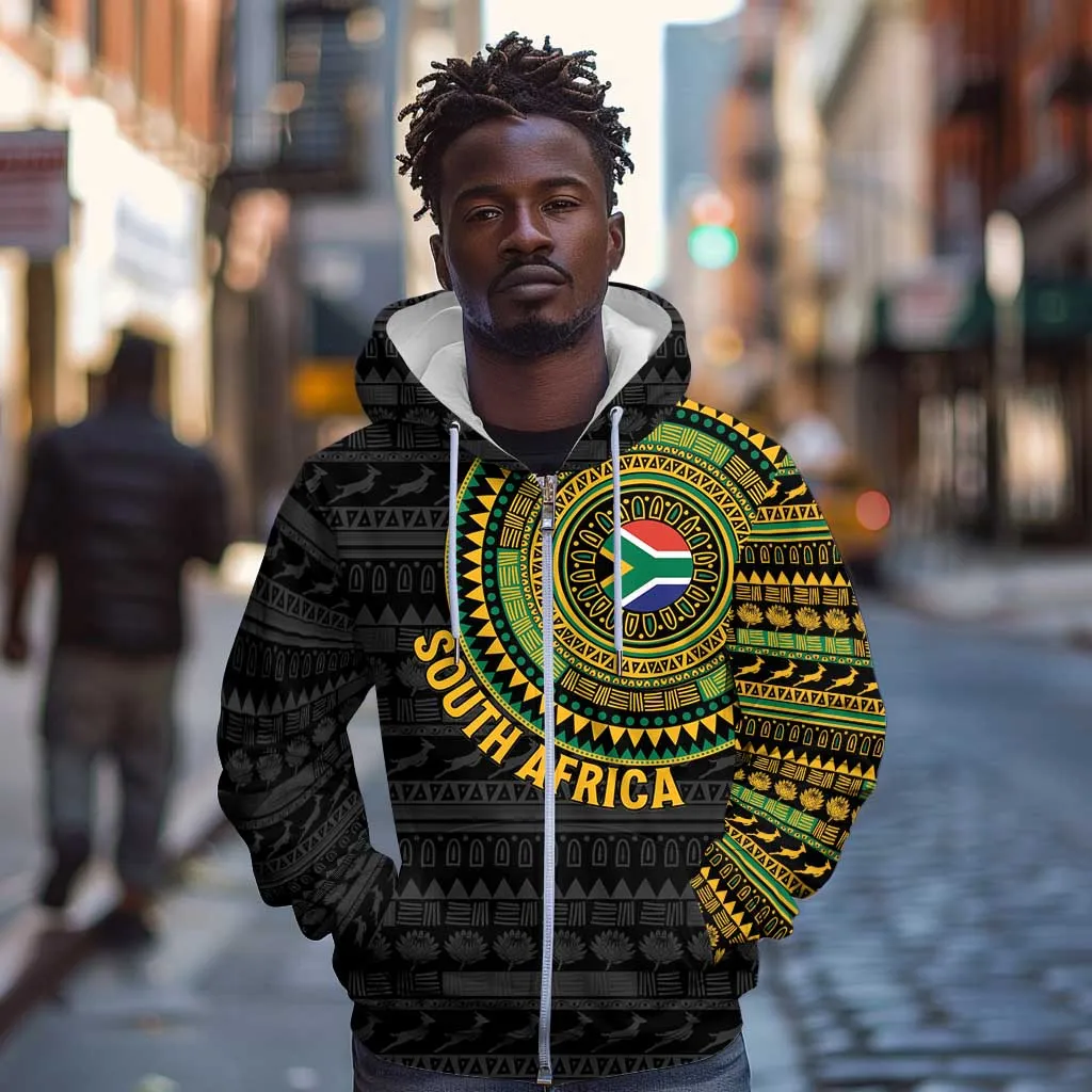 Personalised South Africa African Tribal Pattern Zip Hoodie Chest Arm Tattoo LT15