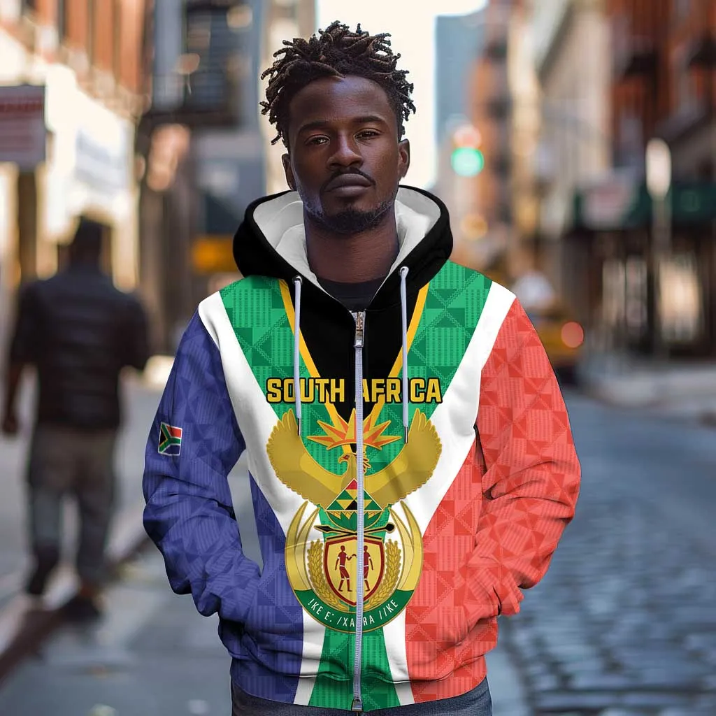 Personalised South Africa Zip Hoodie Coat Of Arms Flag Style LT15