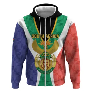 Personalised South Africa Zip Hoodie Coat Of Arms Flag Style LT15