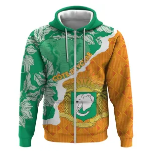 Personalized Afro Ivory Coast Zip Hoodie Coat Of Arms With Kente Pattern LT15