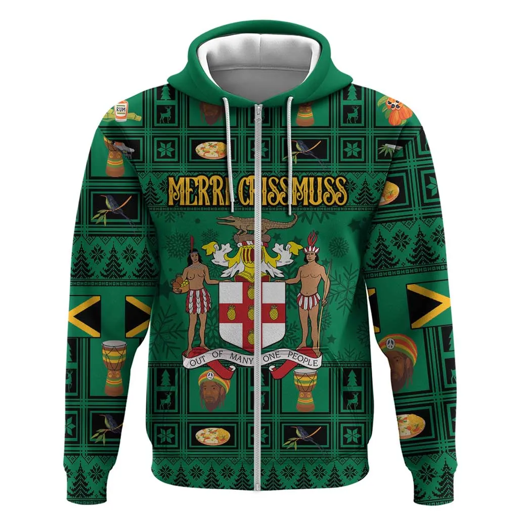 Personalized Afro-Jamaicans Merri Crissmuss Zip Hoodie Coat Of Arms - Xmas LT18