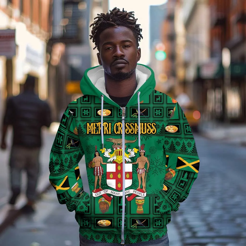 Personalized Afro-Jamaicans Merri Crissmuss Zip Hoodie Coat Of Arms - Xmas LT18