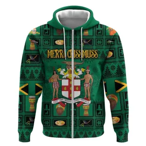 Personalized Afro-Jamaicans Merri Crissmuss Zip Hoodie Coat Of Arms - Xmas LT18