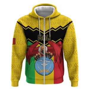 Personalized Afro Mali Vulture Zip Hoodie Coat Of Arms - Bogolan Pattern LT15