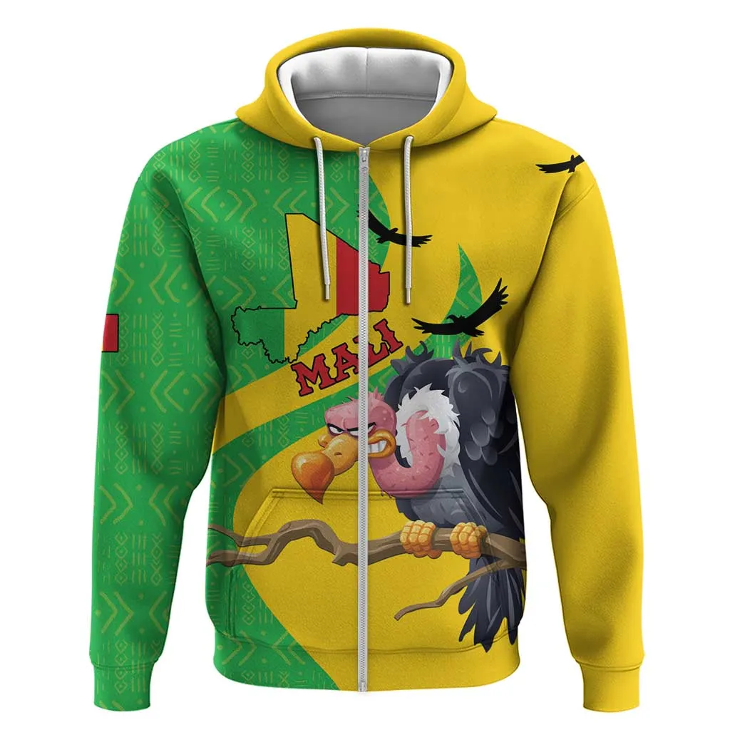 Personalized Afro Mali Vulture Zip Hoodie Flag Map - Bogolan Pattern LT15