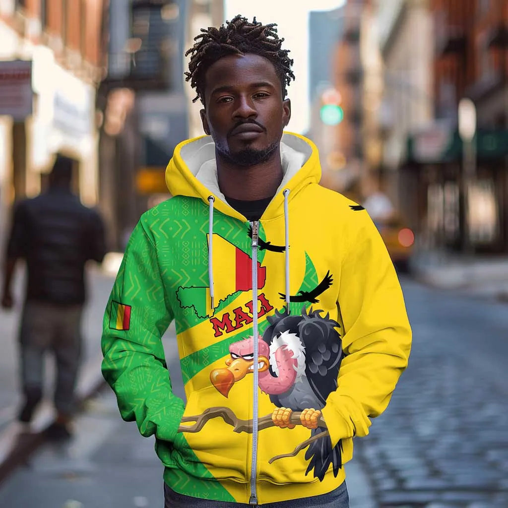 Personalized Afro Mali Vulture Zip Hoodie Flag Map - Bogolan Pattern LT15