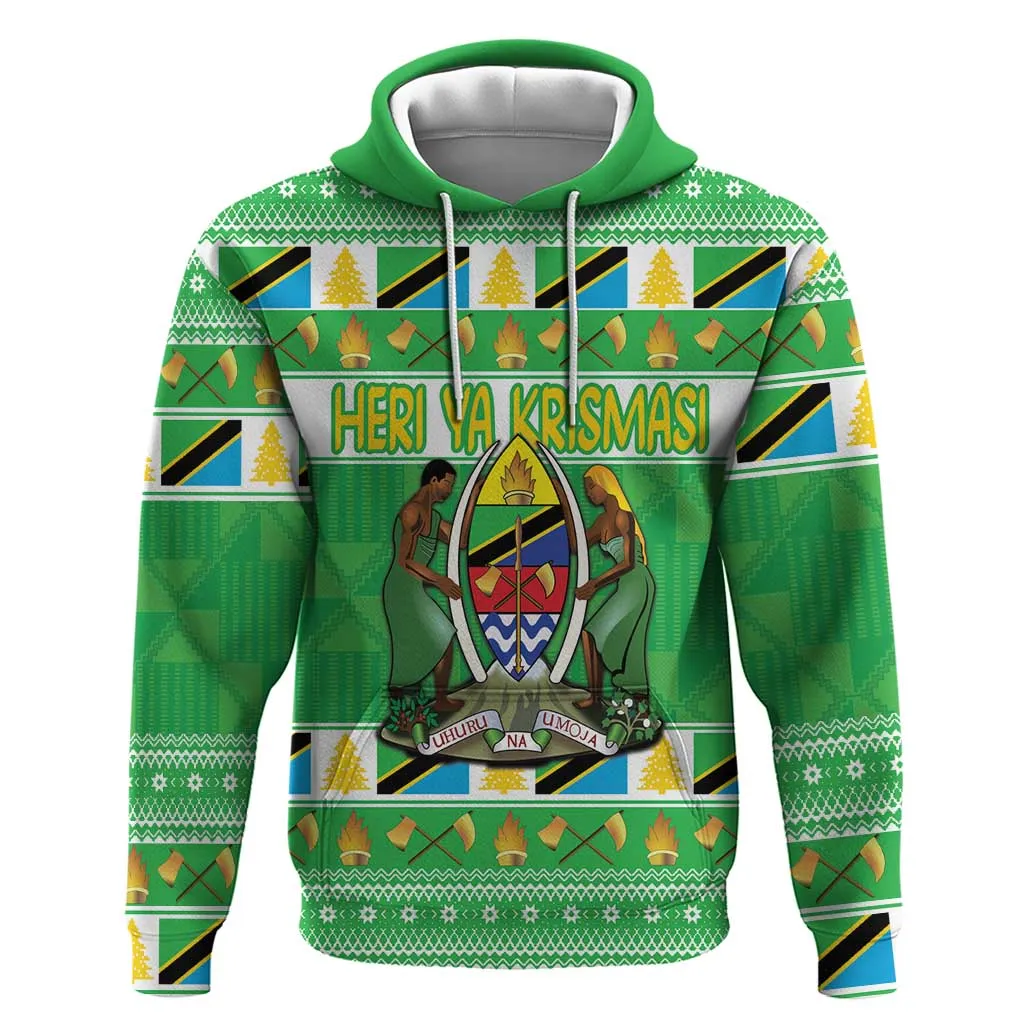 Personalized Afro Tanzania Christmas Zip Hoodie Heri ya Krismasi With Coat Of Arms LT18