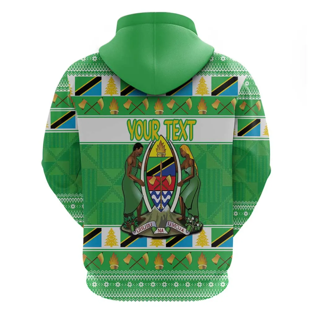 Personalized Afro Tanzania Christmas Zip Hoodie Heri ya Krismasi With Coat Of Arms LT18